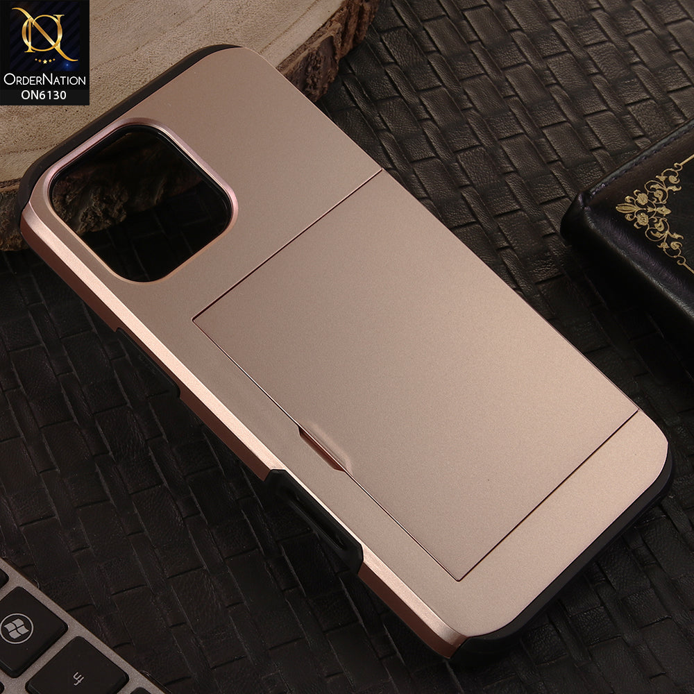iPhone 16 Pro Max Cover - Rose Gold - Mobile Case Sliding Wallet Card Holder and shockproof bumper edges