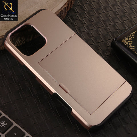 iPhone 16 Pro Max Cover - Rose Gold - Mobile Case Sliding Wallet Card Holder and shockproof bumper edges