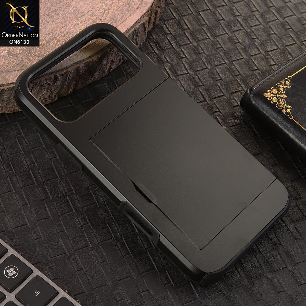 iPhone 17 Pro Max Cover - Black - Mobile Case Sliding Wallet Card Holder and shockproof bumper edges
