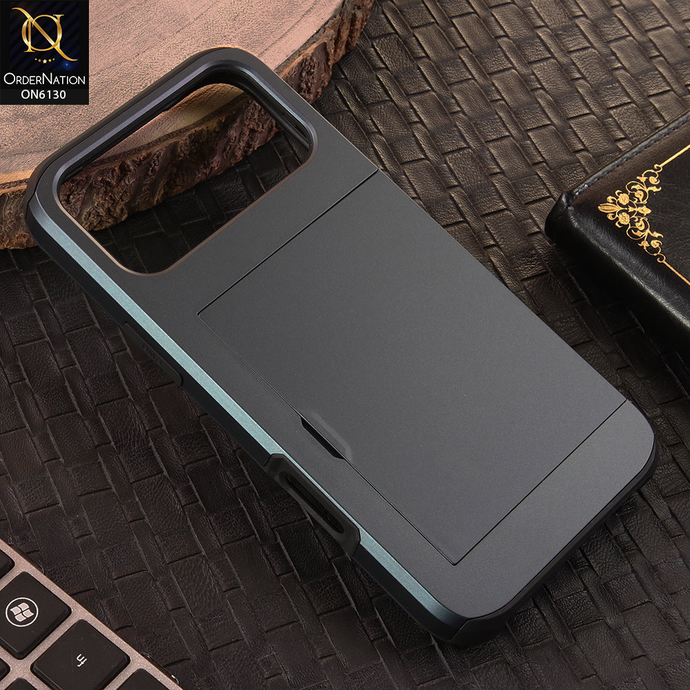 iPhone 17 Pro Max Cover - Navy Blue - Mobile Case Sliding Wallet Card Holder and shockproof bumper edges