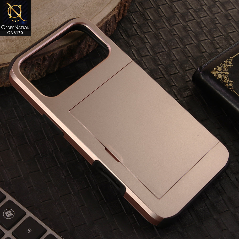 iPhone 17 Pro Max Cover - Rose Gold - Mobile Case Sliding Wallet Card Holder and shockproof bumper edges