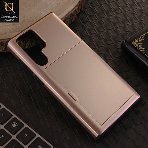 Samsung Galaxy S22 Ultra Cover - Rose Gold - Mobile Case Sliding Wallet Card Holder and shockproof bumper edges