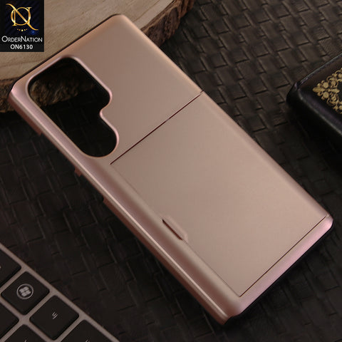 Samsung Galaxy S25 Ultra Cover - Rose Gold - Mobile Case Sliding Wallet Card Holder and shockproof bumper edges