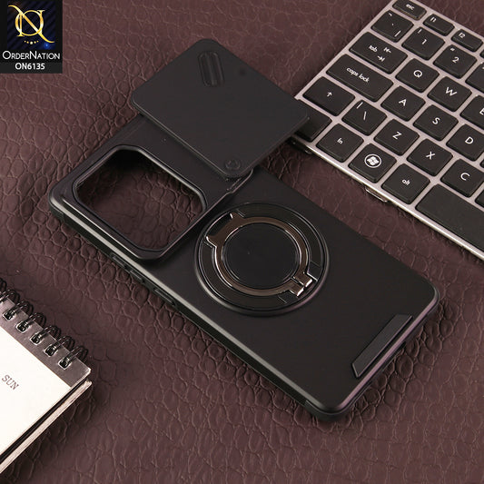 Infinix Note 50 4G Cover - Black - New Heavy Duty Shockproof Armor Cover with Sliding Camera Shutter and Ring Stand