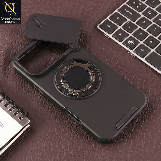 iPhone 17 Pro Max Cover - Black - New Heavy Duty Shockproof Armor Cover with Sliding Camera Shutter and Ring Stand