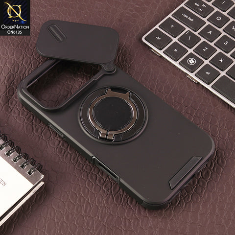 iPhone 17 Pro Max Cover - Black - New Heavy Duty Shockproof Armor Cover with Sliding Camera Shutter and Ring Stand