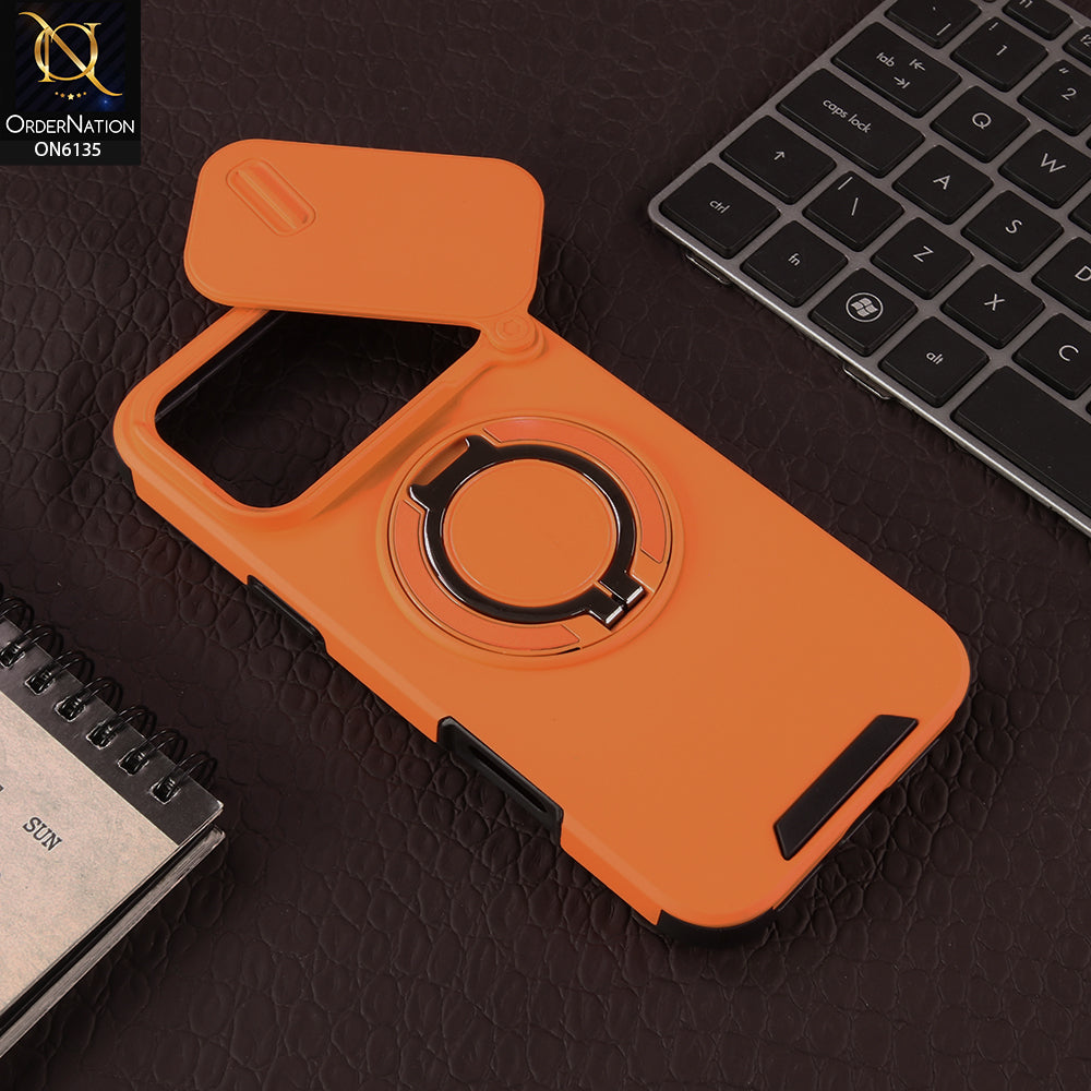 iPhone 17 Pro Max Cover - Orange - New Heavy Duty Shockproof Armor Cover with Sliding Camera Shutter and Ring Stand