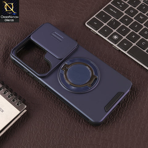 Samsung Galaxy S25 Ultra Cover - Blue - New Heavy Duty Shockproof Armor Cover with Sliding Camera Shutter and Ring Stand