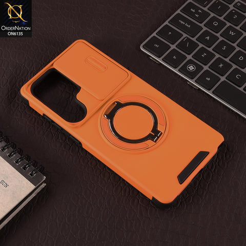Samsung Galaxy S25 Ultra Cover - Orange - New Heavy Duty Shockproof Armor Cover with Sliding Camera Shutter and Ring Stand