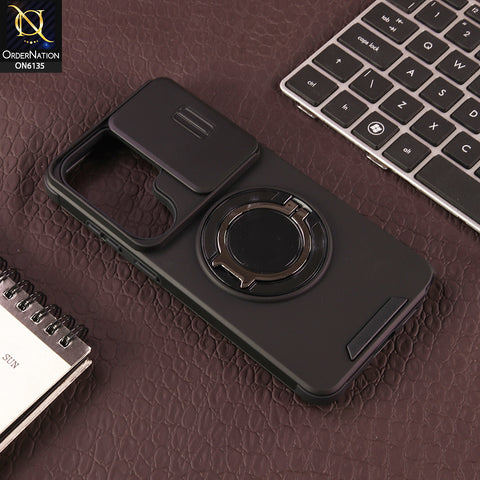 Samsung Galaxy S24 Ultra Cover - Black - New Heavy Duty Shockproof Armor Cover with Sliding Camera Shutter and Ring Stand
