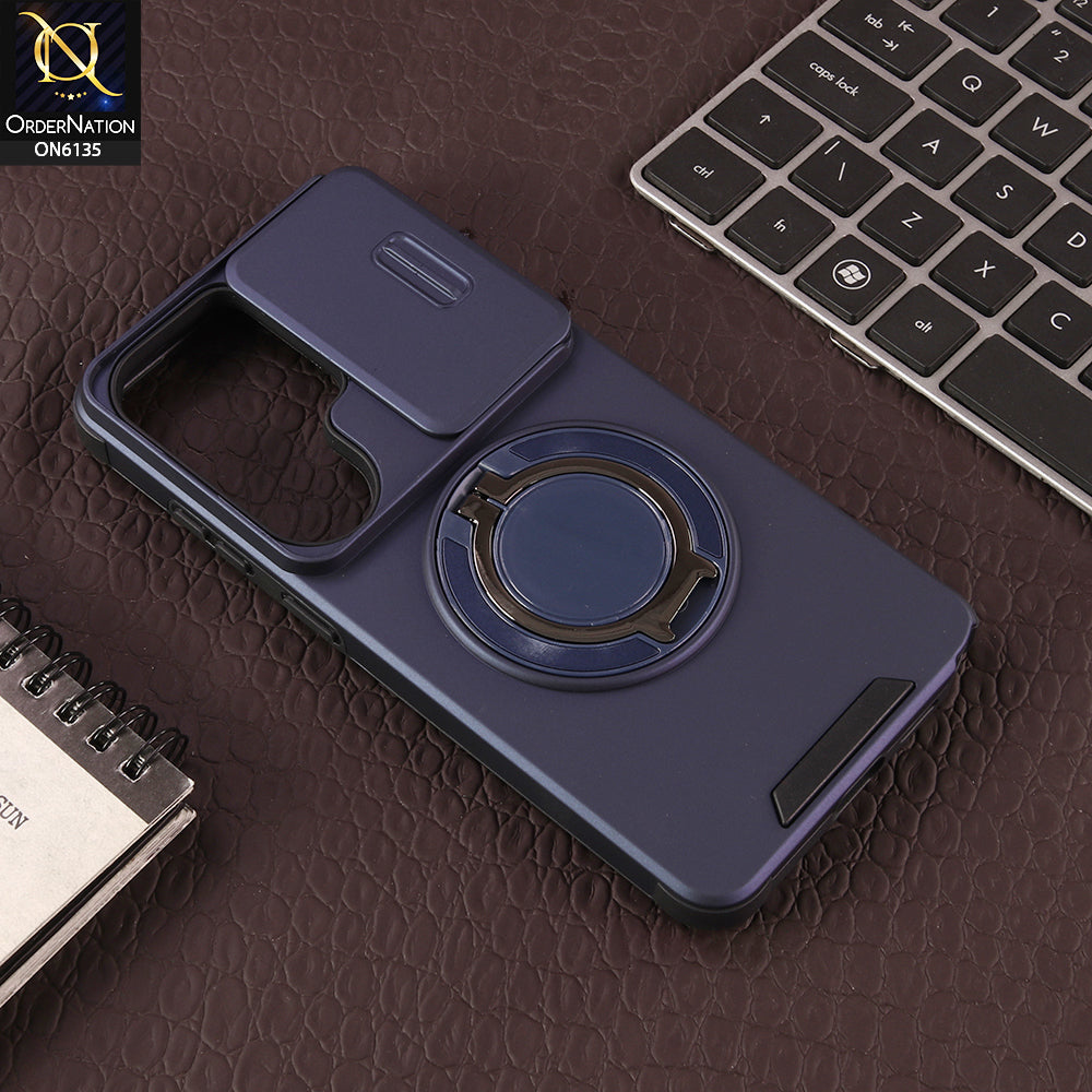 Samsung Galaxy S26 Ultra Cover - Blue - New Heavy Duty Shockproof Armor Cover with Sliding Camera Shutter and Ring Stand
