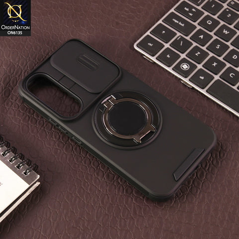 Vivo V70 FE Cover - Black - New Heavy Duty Shockproof Armor Cover with Sliding Camera Shutter and Ring Stand