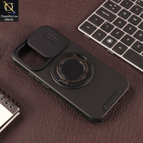 Vivo S50 Cover - Black - New Heavy Duty Shockproof Armor Cover with Sliding Camera Shutter and Ring Stand
