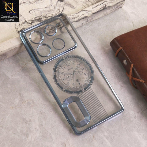 Infinix Note 40 Pro Cover - Blue - Electroplating Borders Logo Hole Camera Lens Protection Soft Silicone Case