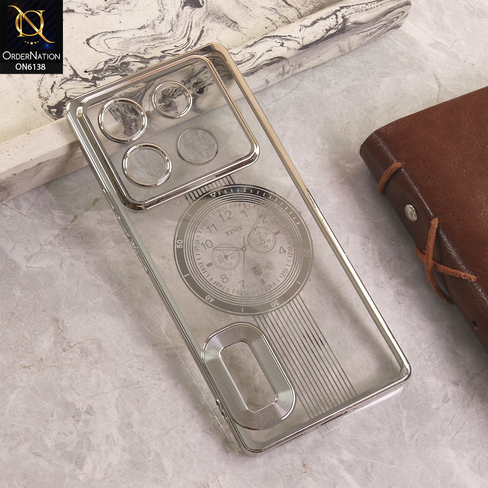 Infinix Note 40 Pro Cover - Silver - Electroplating Borders Logo Hole Camera Lens Protection Soft Silicone Case