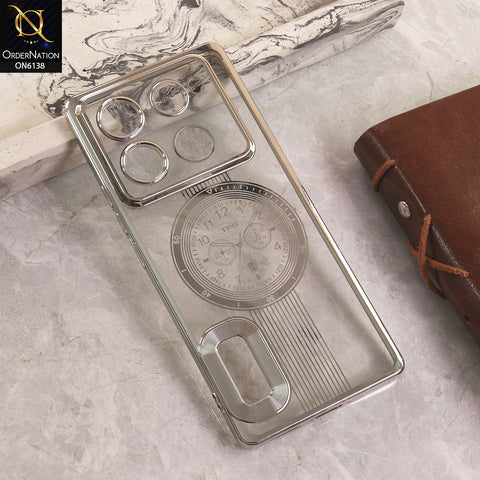 Infinix Note 40 Pro Cover - Silver - Electroplating Borders Logo Hole Camera Lens Protection Soft Silicone Case