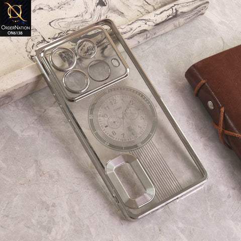 Infinix Note 40 Cover - Silver - Electroplating Borders Logo Hole Camera Lens Protection Soft Silicone Case