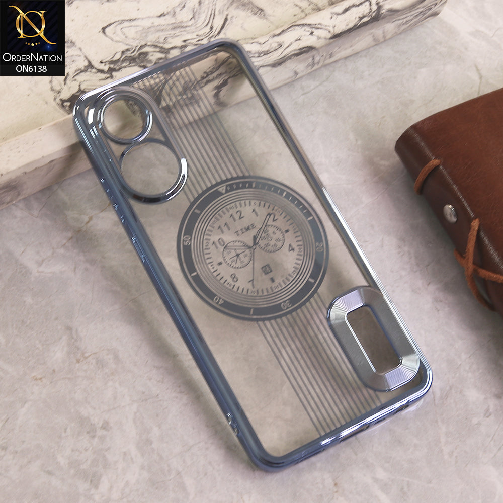 Oppo A18 Cover - Blue - Electroplating Borders Logo Hole Camera Lens Protection Soft Silicone Case