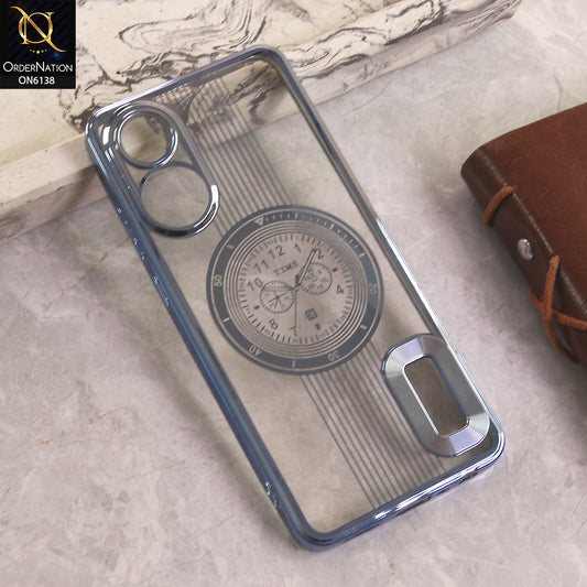 Oppo A18 Cover - Blue - Electroplating Borders Logo Hole Camera Lens Protection Soft Silicone Case