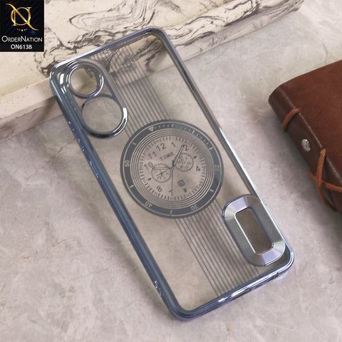 Oppo A18 Cover - Blue - Electroplating Borders Logo Hole Camera Lens Protection Soft Silicone Case
