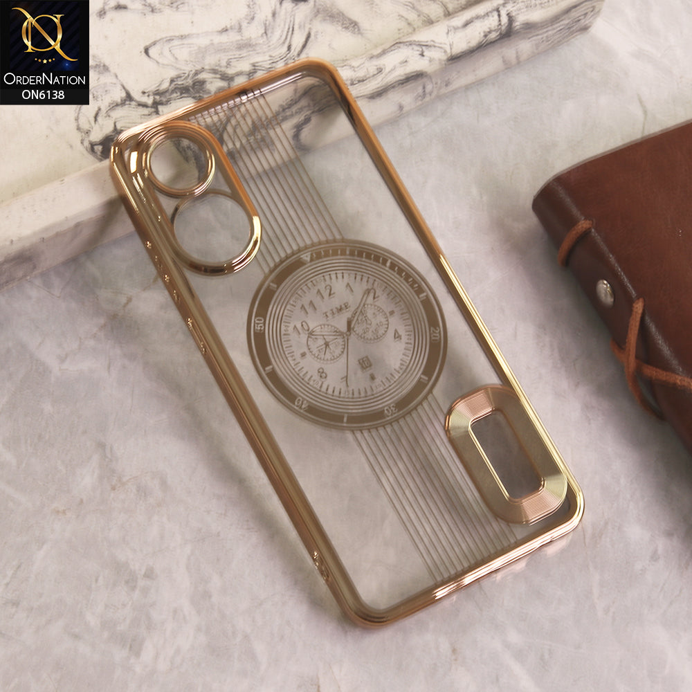 Oppo A38 Cover - Golden - Electroplating Borders Logo Hole Camera Lens Protection Soft Silicone Case