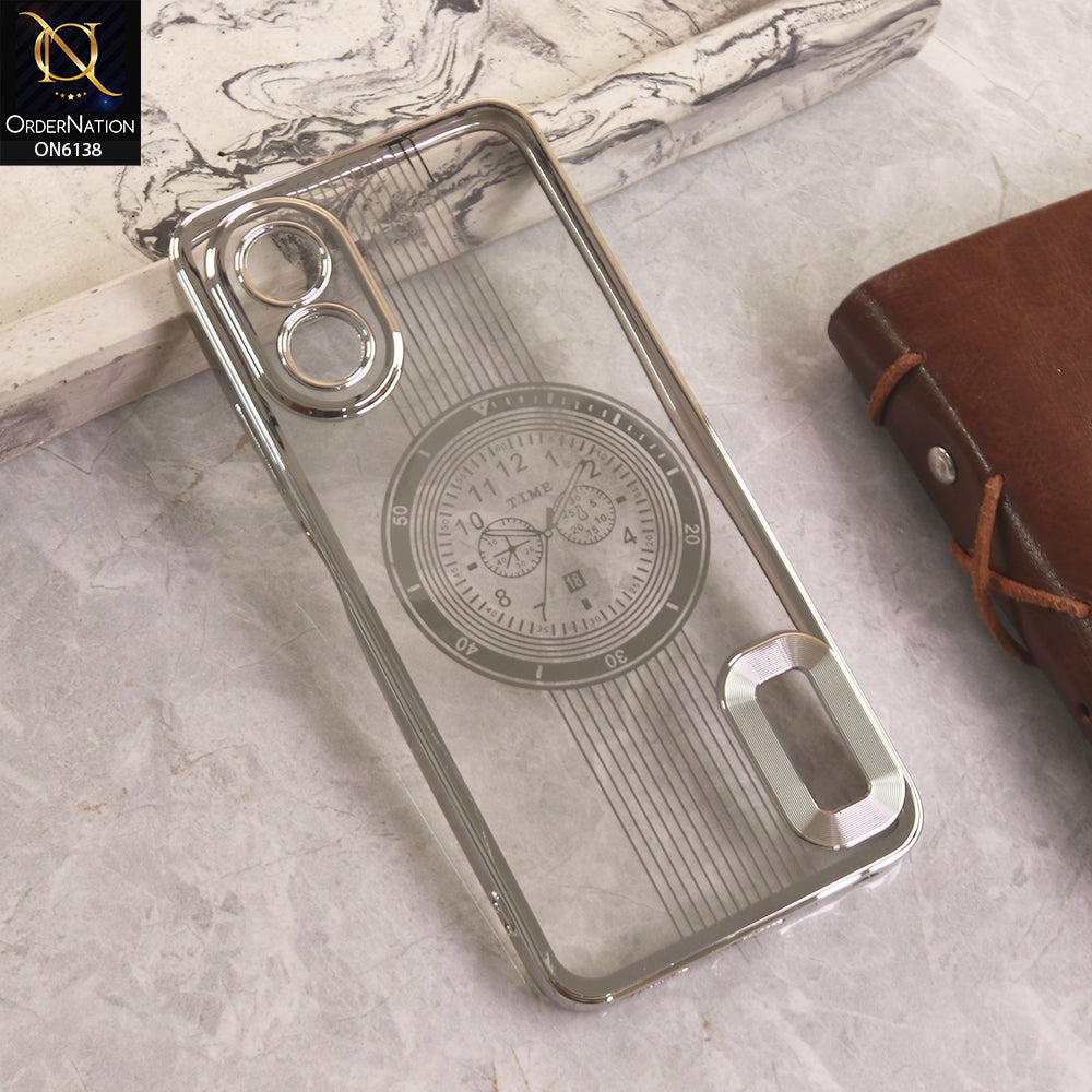 Oppo A18 Cover - Silver - Electroplating Borders Logo Hole Camera Lens Protection Soft Silicone Case