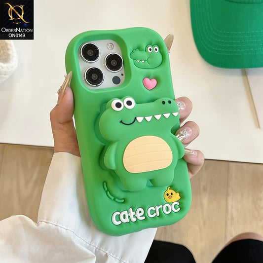 iPhone 13 Pro Max Cover - Green - Cute 3D Cartoon Character Soft Silicone Phone Case with Built-In Holder