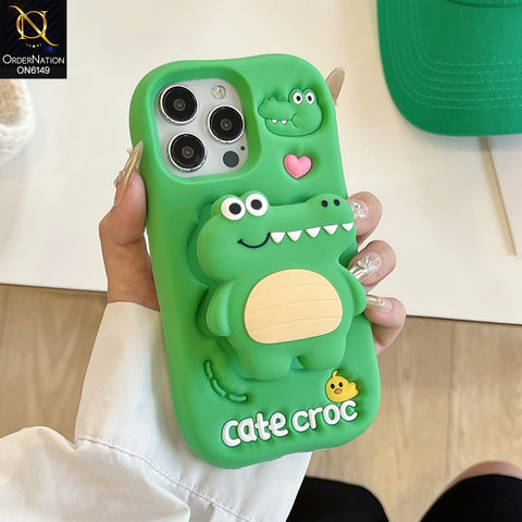 iPhone 12 Pro Max Cover - Green - Cute 3D Cartoon Character Soft Silicone Phone Case with Built-In Holder