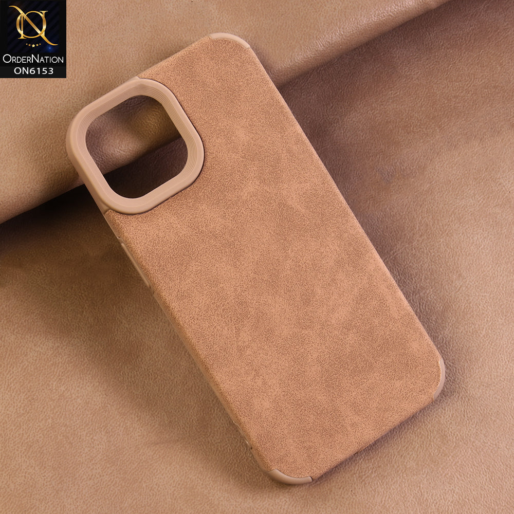 iPhone 12 Cover - Brown - Luxury Matte Soft Suede Leather Phone Case with Camera Protection