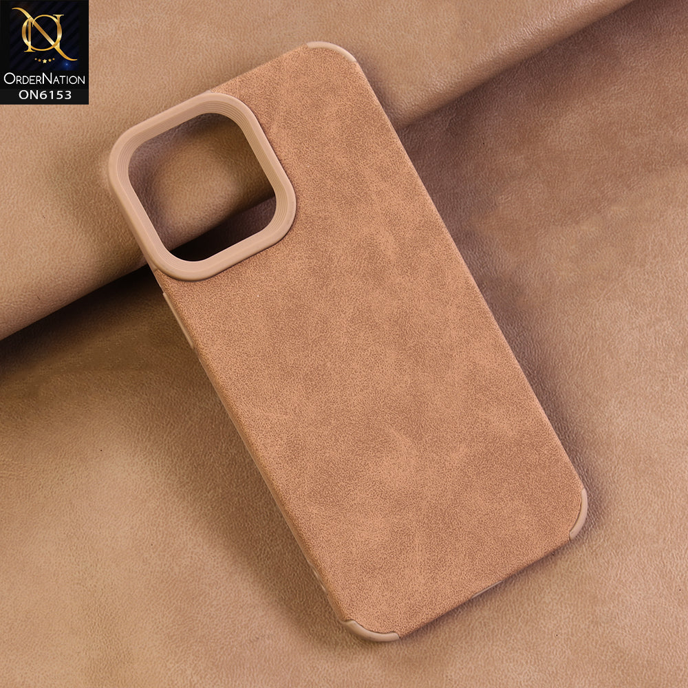 iPhone 14 Pro Max Cover - Brown - Luxury Matte Soft Suede Leather Phone Case with Camera Protection