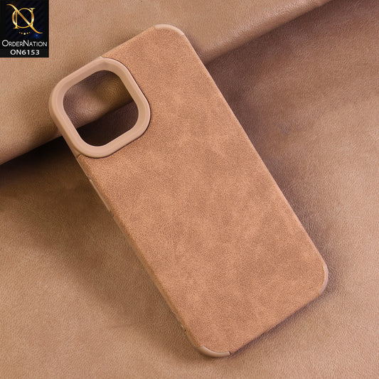 iPhone 15 Cover - Brown - Luxury Matte Soft Suede Leather Phone Case with Camera Protection