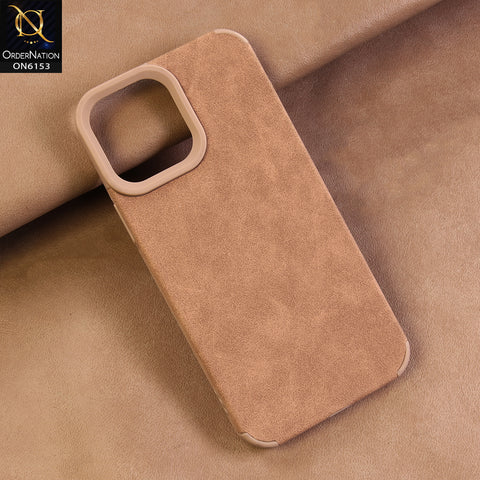 iPhone 15 Pro Max Cover - Brown - Luxury Matte Soft Suede Leather Phone Case with Camera Protection