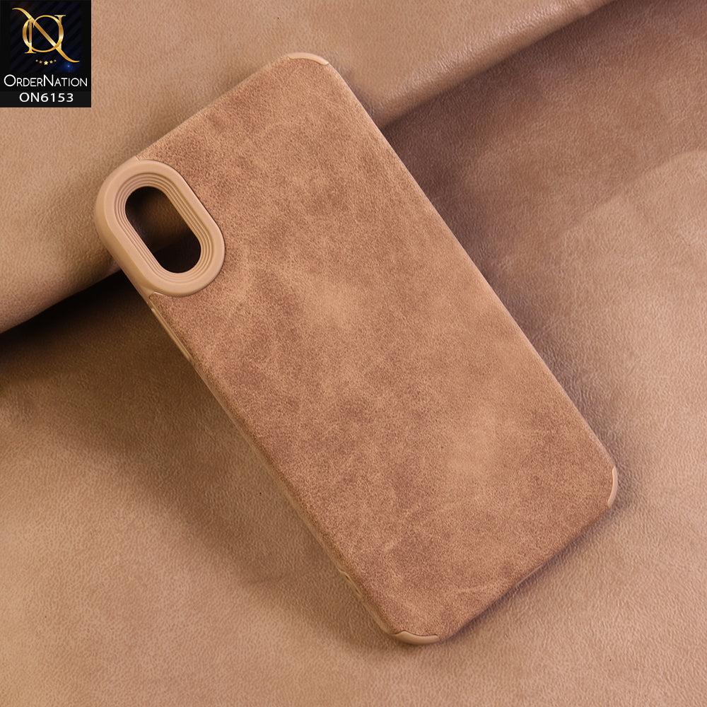 iPhone XR Cover - Brown - Luxury Matte Soft Suede Leather Phone Case with Camera Protection