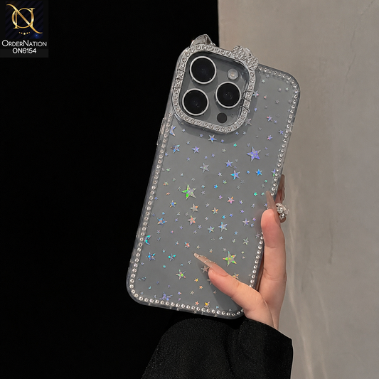 iPhone 15 Pro Max Cover - Silver - Luxury Star Rhinestone Protective Phone Case Cover
