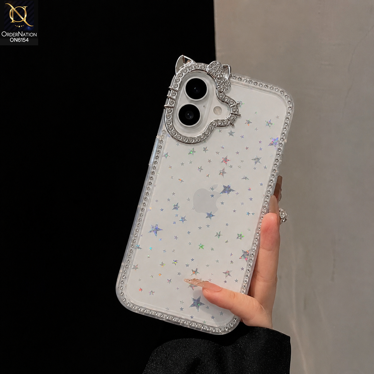 iPhone 16 Cover - Silver - Luxury Star Rhinestone Protective Phone Case Cover