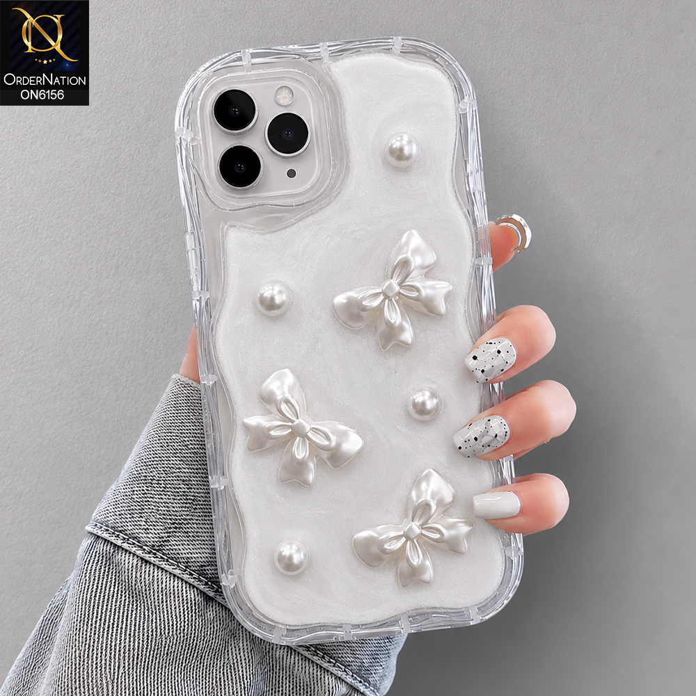 iPhone 11 Pro Max Cover - White - Luxury Glitter Pearl Bowknot Protective Phone Case Cover