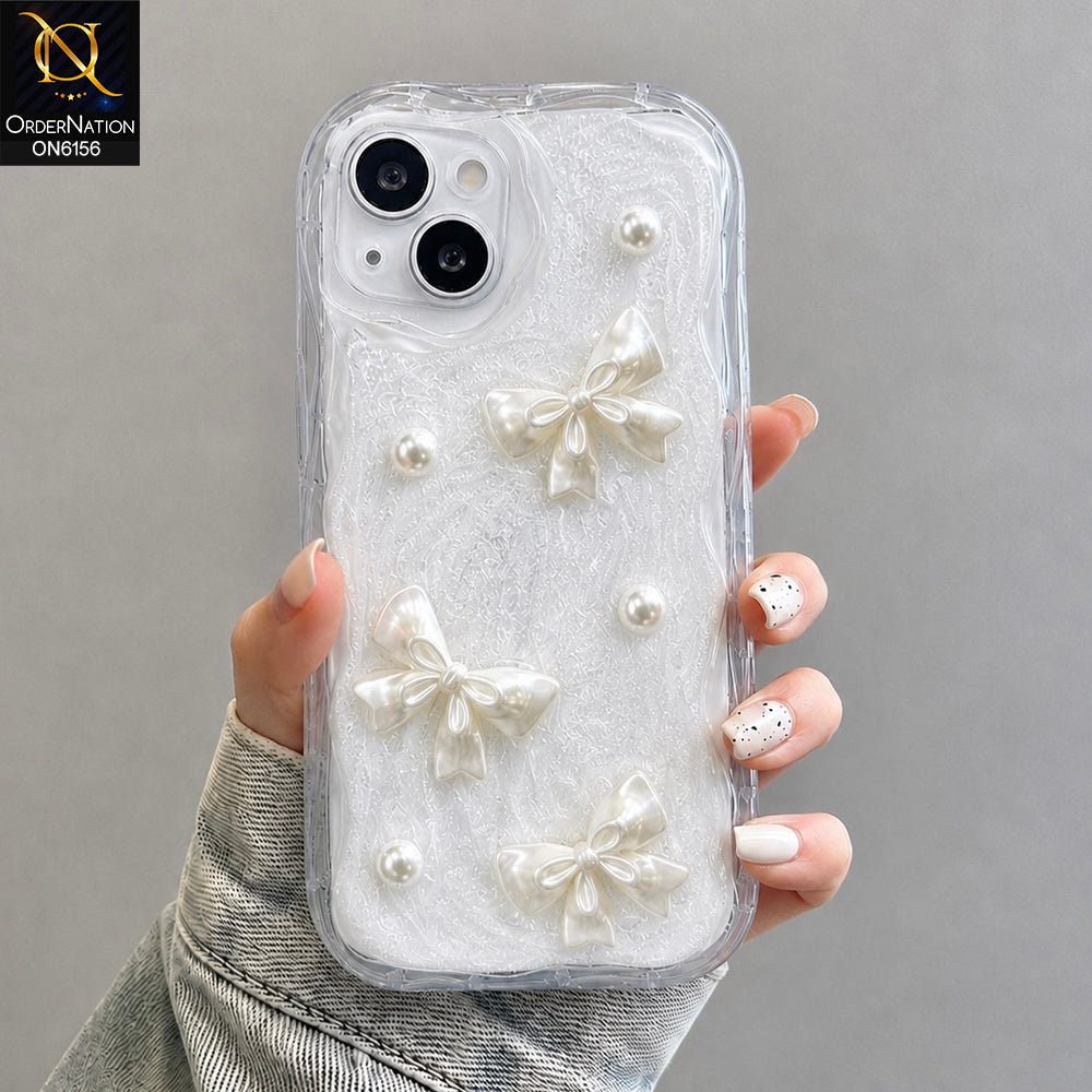 iPhone 13 Cover - White - Luxury Glitter Pearl Bowknot Protective Phone Case Cover