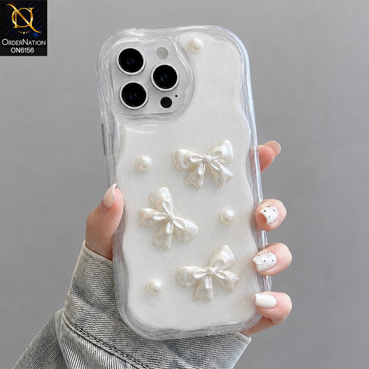 iPhone 13 Pro Max Cover - White - Luxury Glitter Pearl Bowknot Protective Phone Case Cover