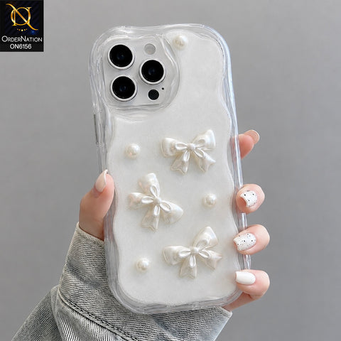 iPhone 13 Pro Max Cover - White - Luxury Glitter Pearl Bowknot Protective Phone Case Cover