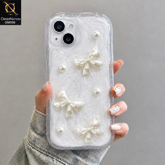 iPhone 14 Cover - White - Luxury Glitter Pearl Bowknot Protective Phone Case Cover