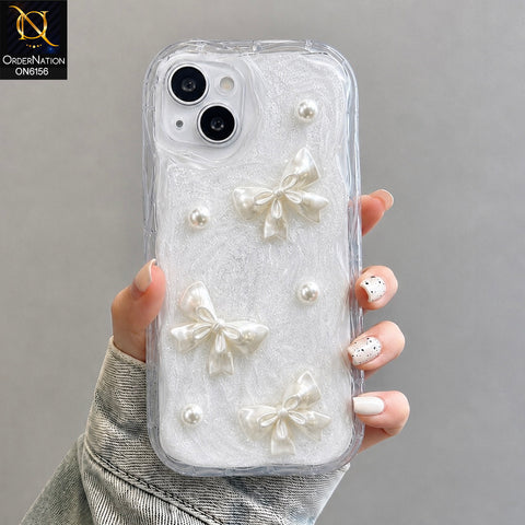 iPhone 14 Cover - White - Luxury Glitter Pearl Bowknot Protective Phone Case Cover