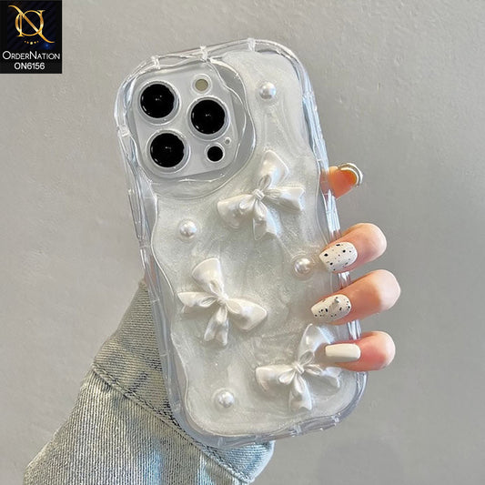 iPhone 14 Pro Cover - White - Luxury Glitter Pearl Bowknot Protective Phone Case Cover