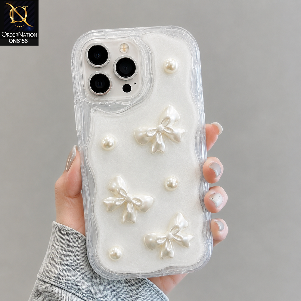 iPhone 14 Pro Max Cover - White - Luxury Glitter Pearl Bowknot Protective Phone Case Cover