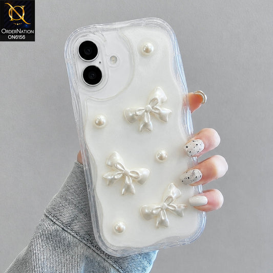 iPhone 16 Cover - White - Luxury Glitter Pearl Bowknot Protective Phone Case Cover