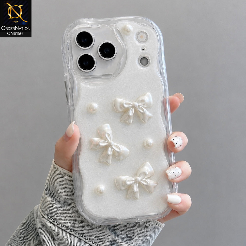 iPhone 17 Pro Max Cover - White - Luxury Glitter Pearl Bowknot Protective Phone Case Cover