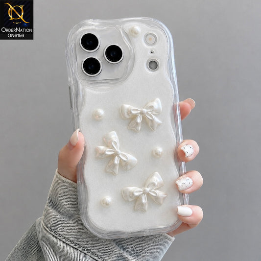 iPhone 17 Pro Max Cover - White - Luxury Glitter Pearl Bowknot Protective Phone Case Cover