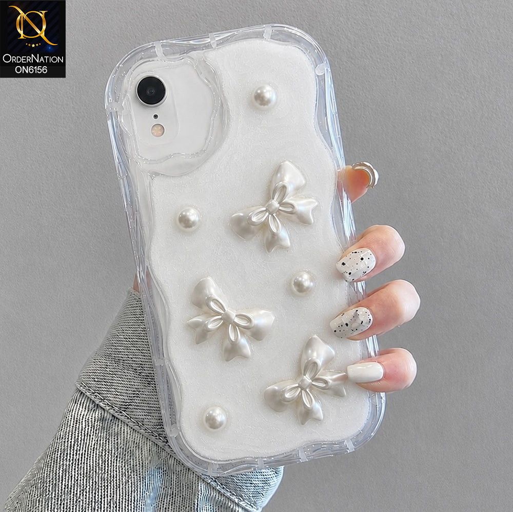 iPhone XR Cover - White - Luxury Glitter Pearl Bowknot Protective Phone Case Cover