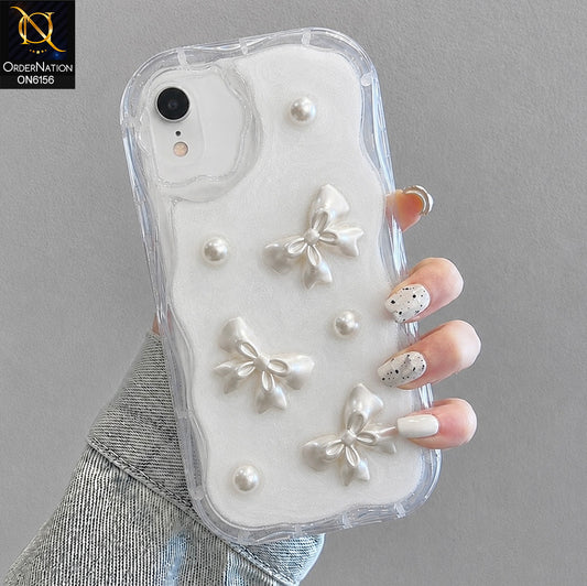 iPhone XR Cover - White - Luxury Glitter Pearl Bowknot Protective Phone Case Cover
