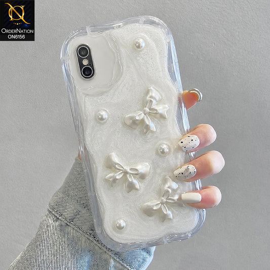 iPhone XS Max Cover - White - Luxury Glitter Pearl Bowknot Protective Phone Case Cover