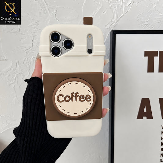 iPhone 17 Pro Max Cover - Off White - Creative Beverage Cup Design Shockproof Protective Mobile Shell with Holder